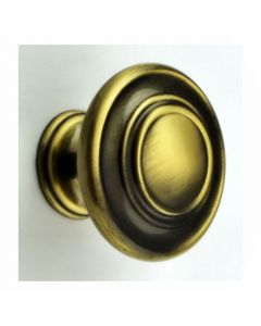 Traditional Stepped Pattern Disc Shape Cupboard Knob - Antique Burnished Brass