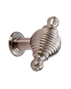 Oval Reeded Knob With Finial Ears - Brushed Satin Nickel