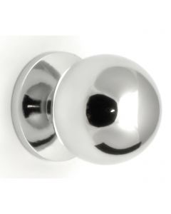 Plain Ball Shape Cupboard Knobs With Fixed Rose - 4 Sizes - Polished Chrome