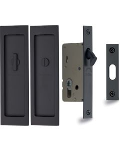 Rectangular Turn & Release Hook Lock For Sliding Pocket Doors - 197mm x 57mm - Matt Black