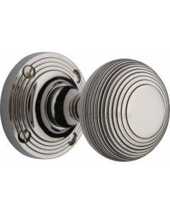 Reeded Round Mortice Knobs - Polished Nickel