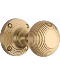 Reeded Round Mortice Knobs - Satin Brass