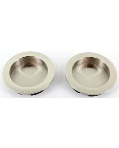 Round Flush Handle Set For Sliding Pocket Doors - Supplied With 2 x Circular Flush Pulls - Satin Nickel