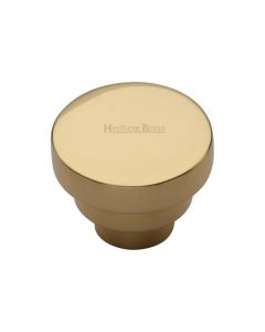 Round Stepped Cupboard Knob - Polished Brass