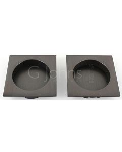 Square Flush Handle Set For Sliding Pocket Doors - Supplied With 2 x Square Flush Pulls - Matt Bronze (Lacquered)