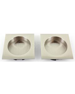 Square Flush Handle Set For Sliding Pocket Doors - Supplied With 2 x Square Flush Pulls - Satin Nickel
