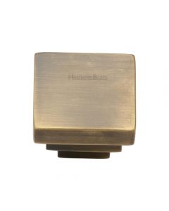 Square Stepped Cupboard Knob - 32mm - Antique Brass