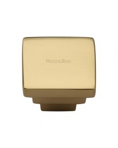 Square Stepped Cupboard Knob - 32mm - Polished Brass