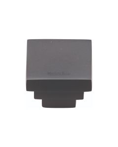 Square Stepped Pattern Cupboard Knob - Matt Black