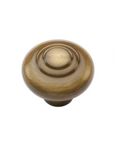 Stepped Pattern Round Cupboard Knob - Antique Brass