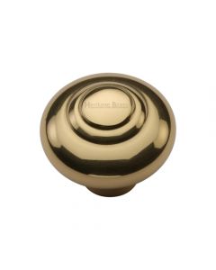 Stepped Pattern Round Cupboard Knob - Polished Brass