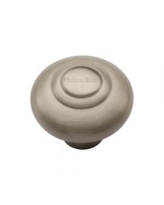Stepped Pattern Round Cupboard Knob - Satin Nickel