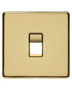 Single Light Switch - Studio Concealed Fix Range - Flat Screwless Plate With Rounded Edges - Polished Brass
