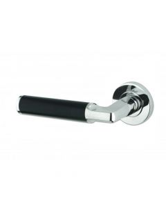 Milan Round Rose Lever Door Handles - Screw On Rose - Polished Chrome/Black Aluminium - Pair