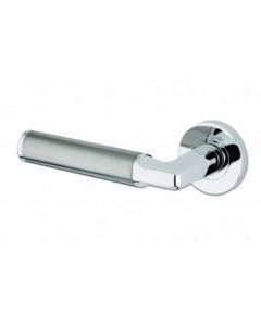 Milan Round Rose Lever Door Handles - Screw On Rose - Polished chrome/Satin Stainless - Pair