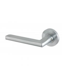 Venice Round Rose Lever Door Handles - Screw On Rose - Satin Chrome - Pair