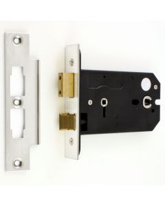 Horizontal Mortice Bathroom Lock - 127mm or 152mm Deep Case - Polished Stainless Steel (Shiny Finish)