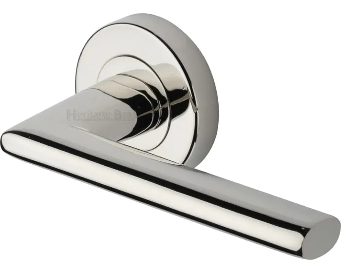 Admiralty Lever Handle On Round Rose - Polished Nickel | G Johns 