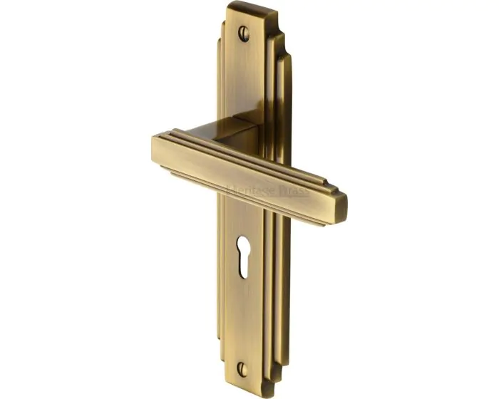 Astoria Lever Door Handles On A Backplate Antique Brass Gloss Lacquered