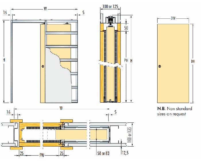 Eclisse Sliding Pocket Door System Single Door Kit 125mm Finished Wall Thickness
