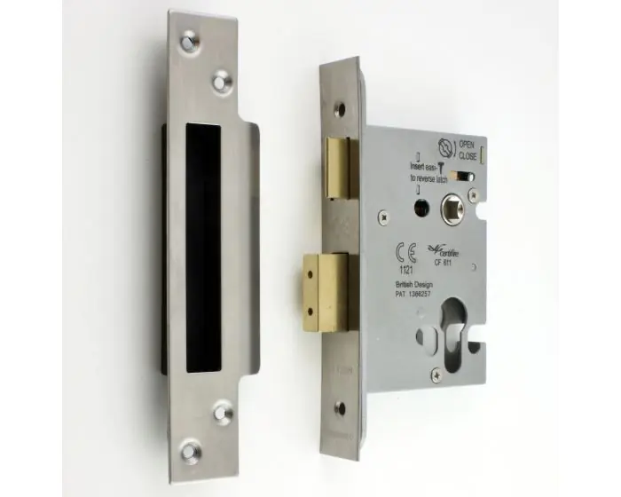 Architectural Quality Euro Profile Mortice Sash Lock Case CE UKCA Marked Fire Rated Certifire Approved Satin Stainless Steel