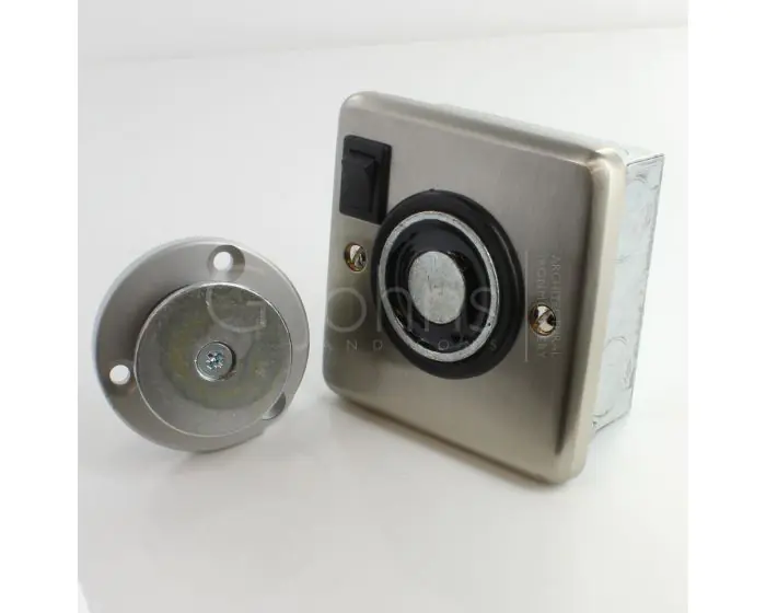 Flush Mounted Electro Magnetic Fire Door Holder 24v DC With Manual On Off Switch Supplied With Armature Plate Satin Nickel