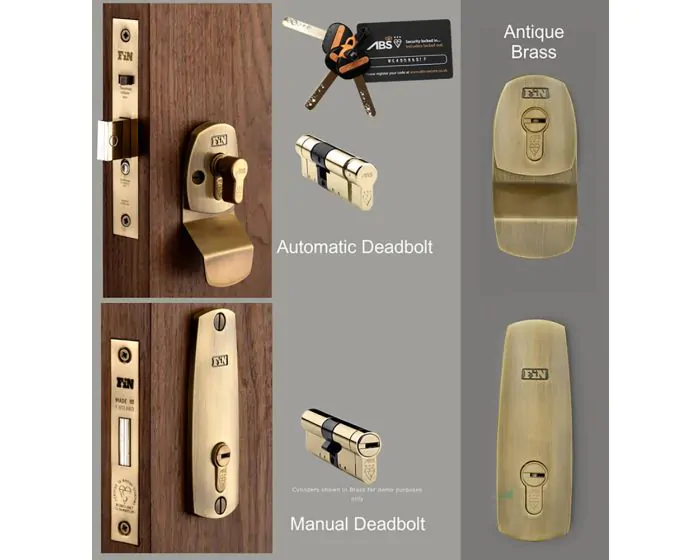High Security Dual Front Door Lock Kit Auto Locking BS8621 Mortice Nightlatch BS3621 Mortice Dead Lock Antique Brass Lacquered