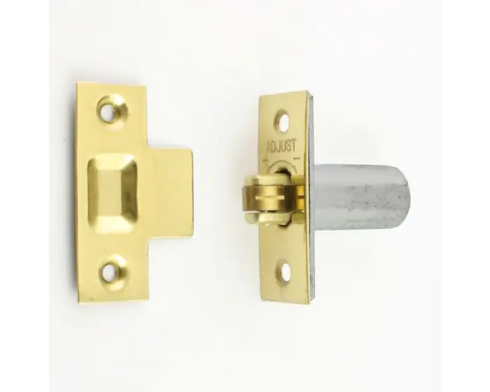 Litepak Adjustable Roller Catch 3-Pack – Polished Brass, For Cabinet & Closet Doors, Includes Strike Plate & Screws