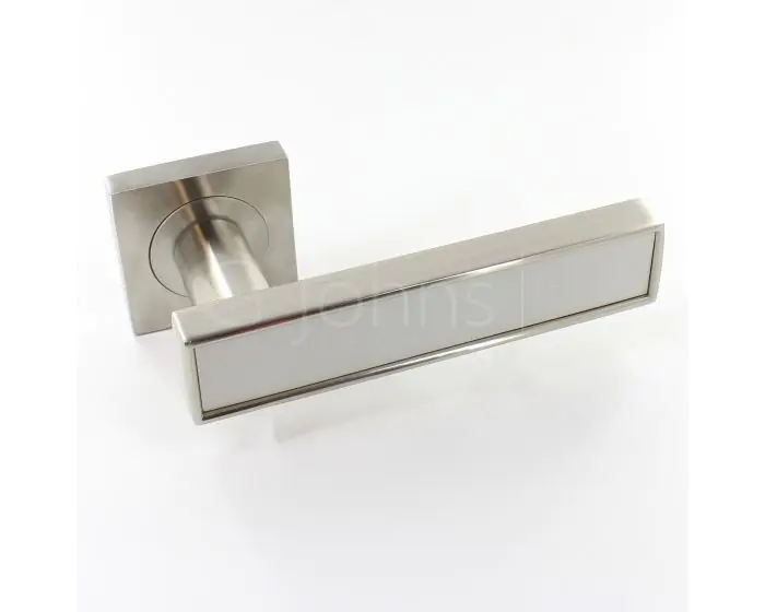 Torrino Square Rose Lever Handles - Satin Nickel With Satin Grey 