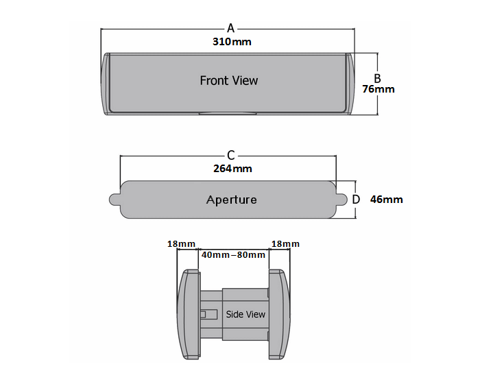 Mila Pro-Style 310mm x 76mm Door Letterbox c//w 264mm x 46mm Aperture 40mm 80mm