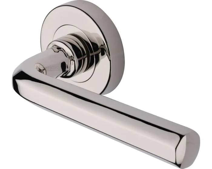 Octave Lever Handle On Round Rose - Polished Nickel | G Johns & Sons 