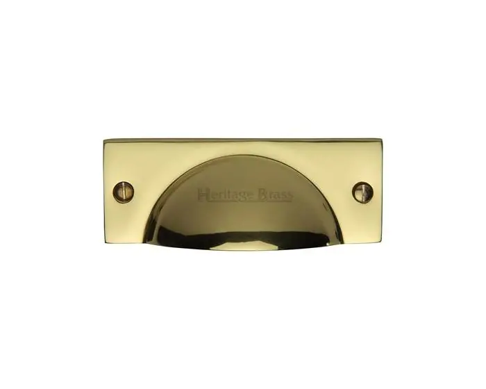 Rectangular Shape Cup Handle - 112mm Width - Face Fix - Polished Brass  (Lacquered)