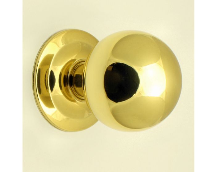 Modern Ball Shaped Centre Front Door Knob Polished Brass (Lacquered