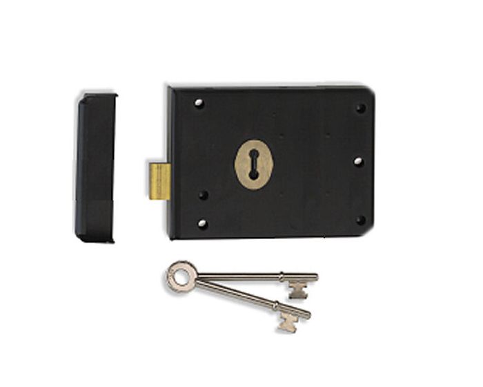 Surface Mounted Rim Deadlock Black With Brass Surrounds G Johns Sons Surface Mounted Rim Deadlock Black With Brass Surrounds G Johns Sons