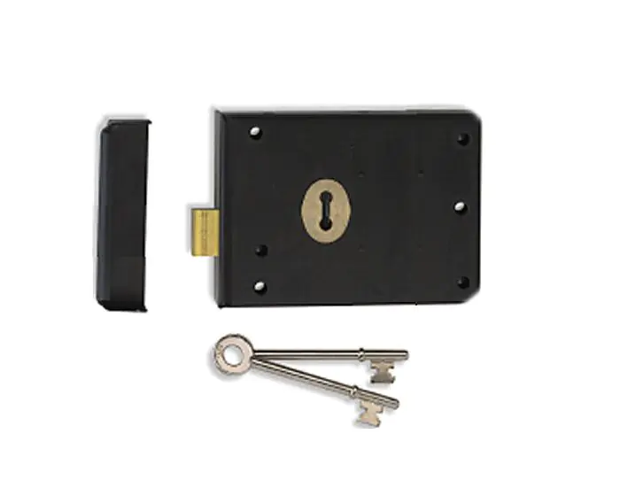 Surface Mounted Rim Deadlock Black With Brass Surrounds G Johns Sons Surface Mounted Rim Deadlock Black With Brass Surrounds G Johns Sons