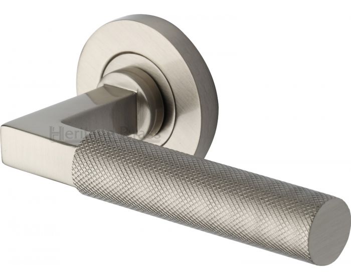 Knurled Round Rose Lever Handles Only Satin Nickel Pair G Johns