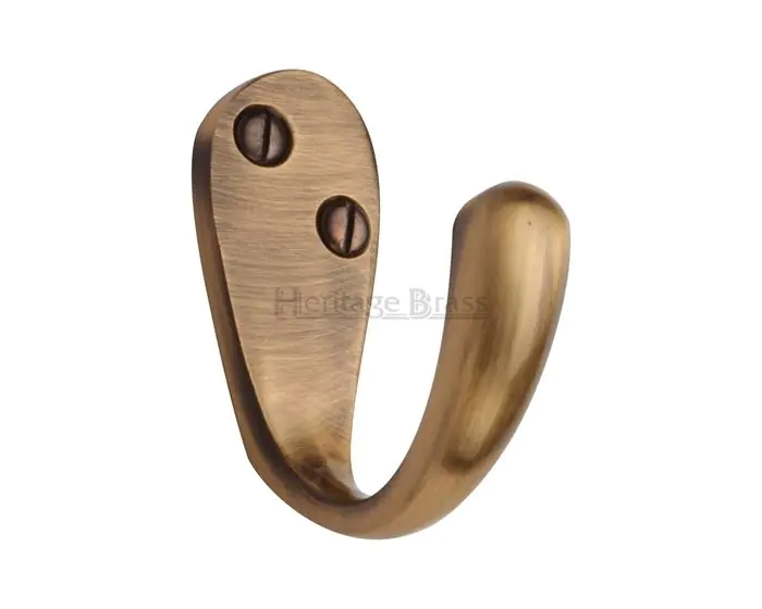 Single Robe Hook Antique Brass (Gloss Lacquered) G Johns Sons