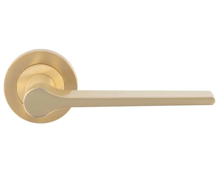 Tapered Design Lever Door Handles With Round Rose - Satin Brass