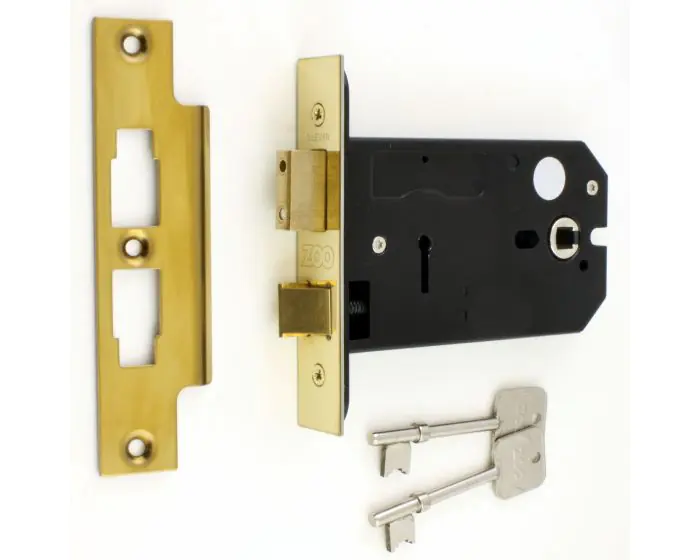 KEYS BRASS FINISH 76mm 3" 3 LEVER MORTICE INTERNAL SASH TIMBER DOOR LOCK 