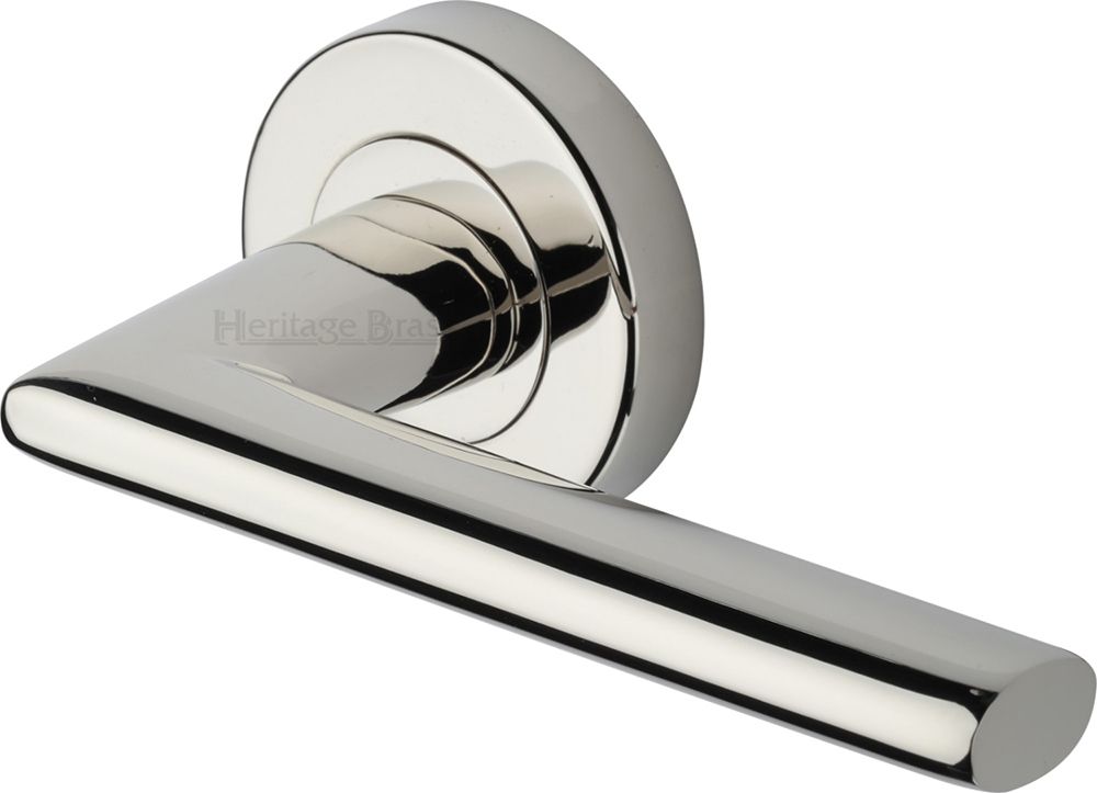 Admiralty Lever Handle On Round Rose - Polished Nickel | G Johns 