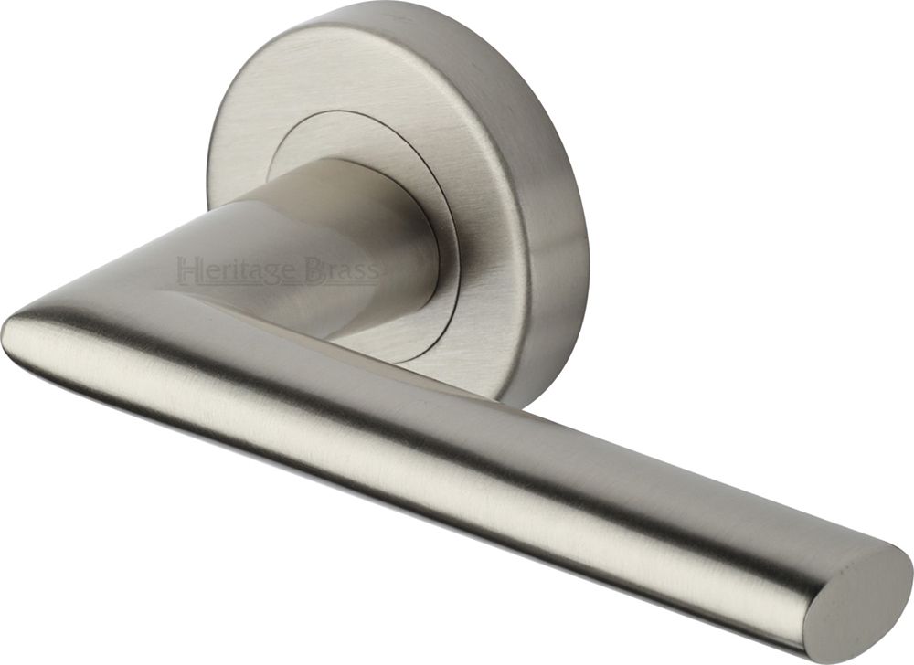 Admiralty Lever Handle On Round Rose - Satin Nickel | G Johns & Sons