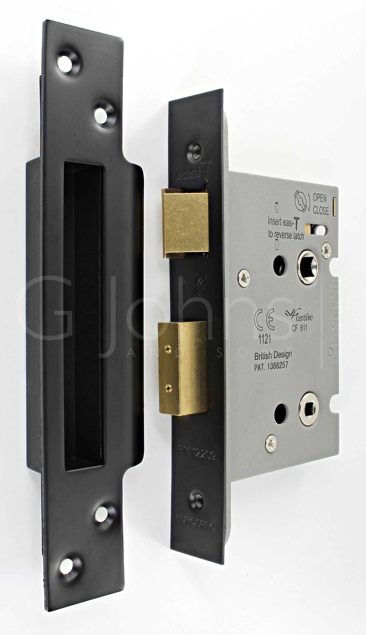 Architectural Quality Bathroom Mortice Lock - CE / UKCA Marked - Fire Rated  - Certifire Approved - Matt Black