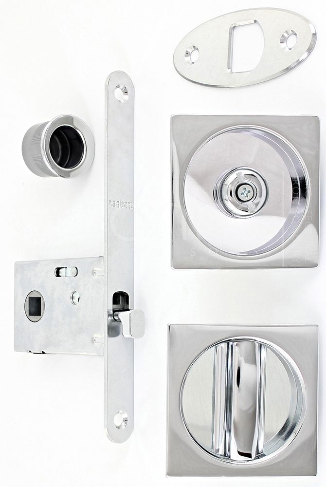 Square Design Bathroom Hook Lock For Sliding Pocket Doors With Turn And Release Polished Chrome G Johns Sons
