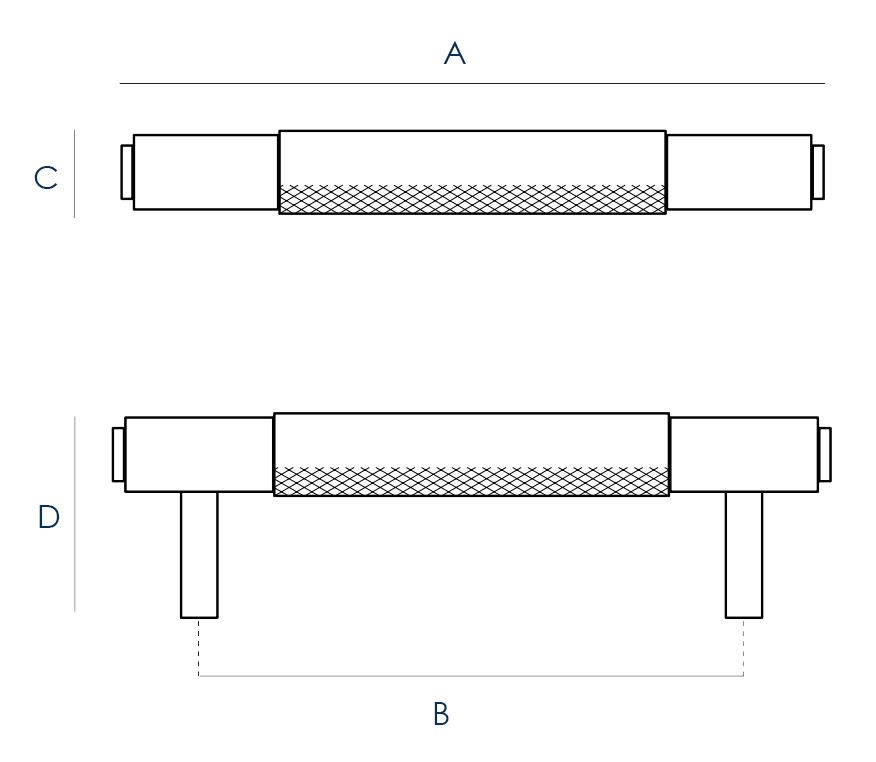 Buster & Punch Knurled Pattern Cabinet Pull Handle - Dimensions Diagram