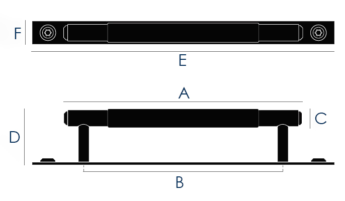 Buster & Punch Linear Pattern Pull Bar Handle With Back Plate - Dimensions Diagram