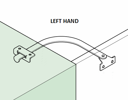 Diagram showing the left hand curved cupboard door restrictor