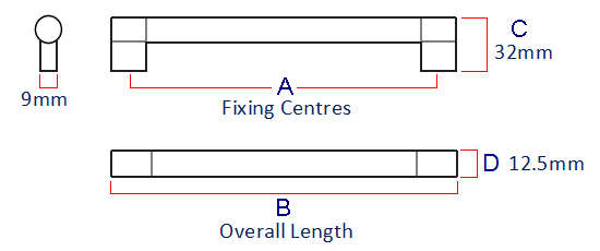 Diagram-Showing Dimensions Of FTD470 Keyhole Shape Bar Style Cabinet Pull Handle