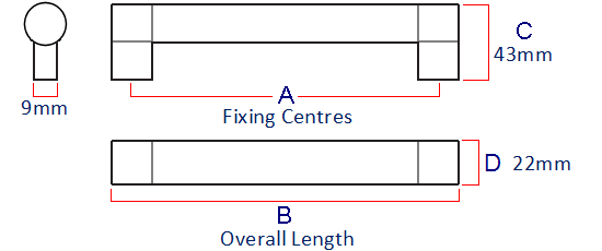 Diagram-Showing Dimensions Of FTD480 Chunky Keyhole Shape Cabinet Pull Handle