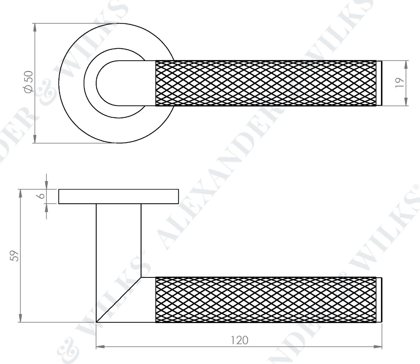 Harrier-Knurled-Lever-Handle-On-Concealed-Fix-Low-Profile-Round-Rose-Diagram