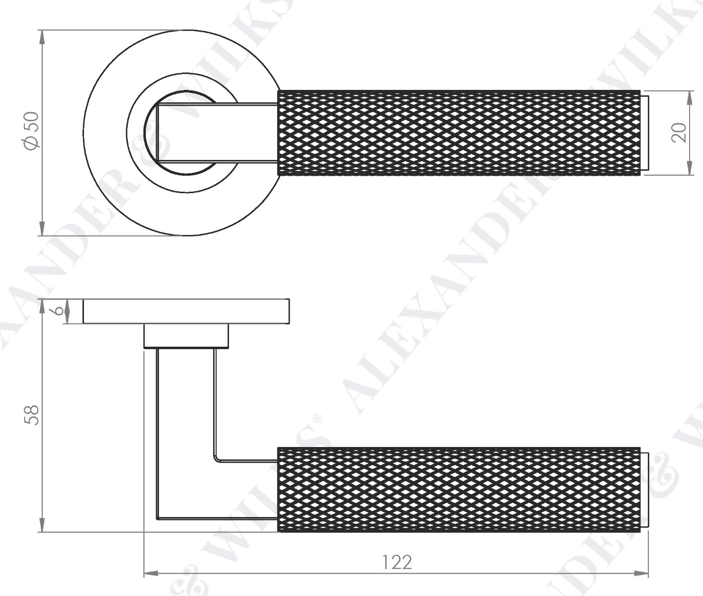 Hurricane-Knurled-Lever-Handle-On-Concealed-Fix-Low-Profile-Round-Rose-Diagram